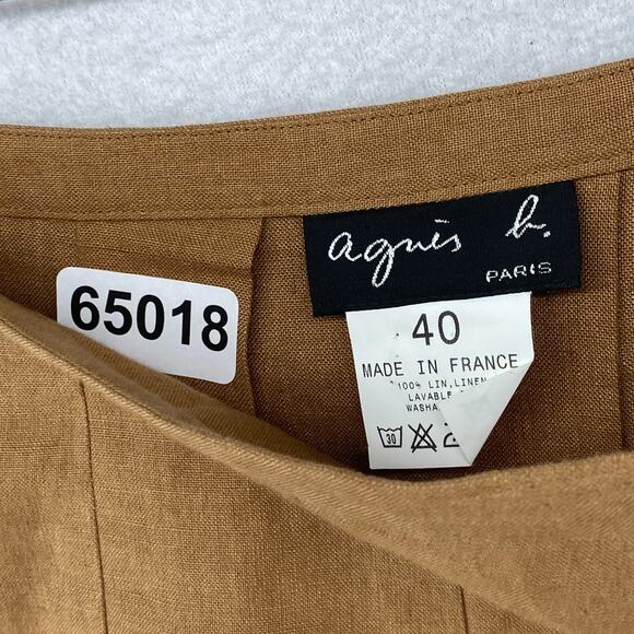 AGNES B Skirt 40 Linen Pleated Side Zip Button A-Linen Brown FRANCE - Picture 8 of 8
